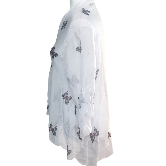 Lola Made in Italy White Butterfly Print Sheer Blouse Size Medium - Picture 3 of 16